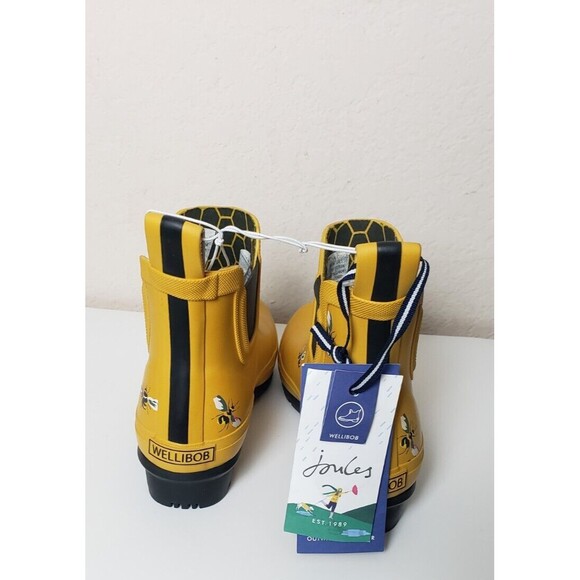 Joules Wellibob Ankle Rain Boots Yellow Bumble Bees US 5 EU 36 UK 3 Outdoor NWT - Picture 2 of 8